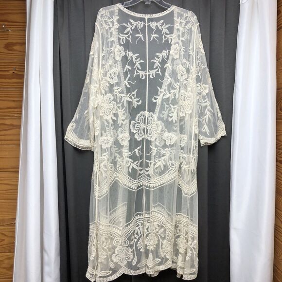 Lane Bryant Size 22/24 Sheer Creme Lace Open Front Cardigan Kimono Embroidered - Picture 2 of 12